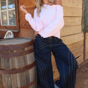 Cuffed Low Rise Wide Leg Jeans