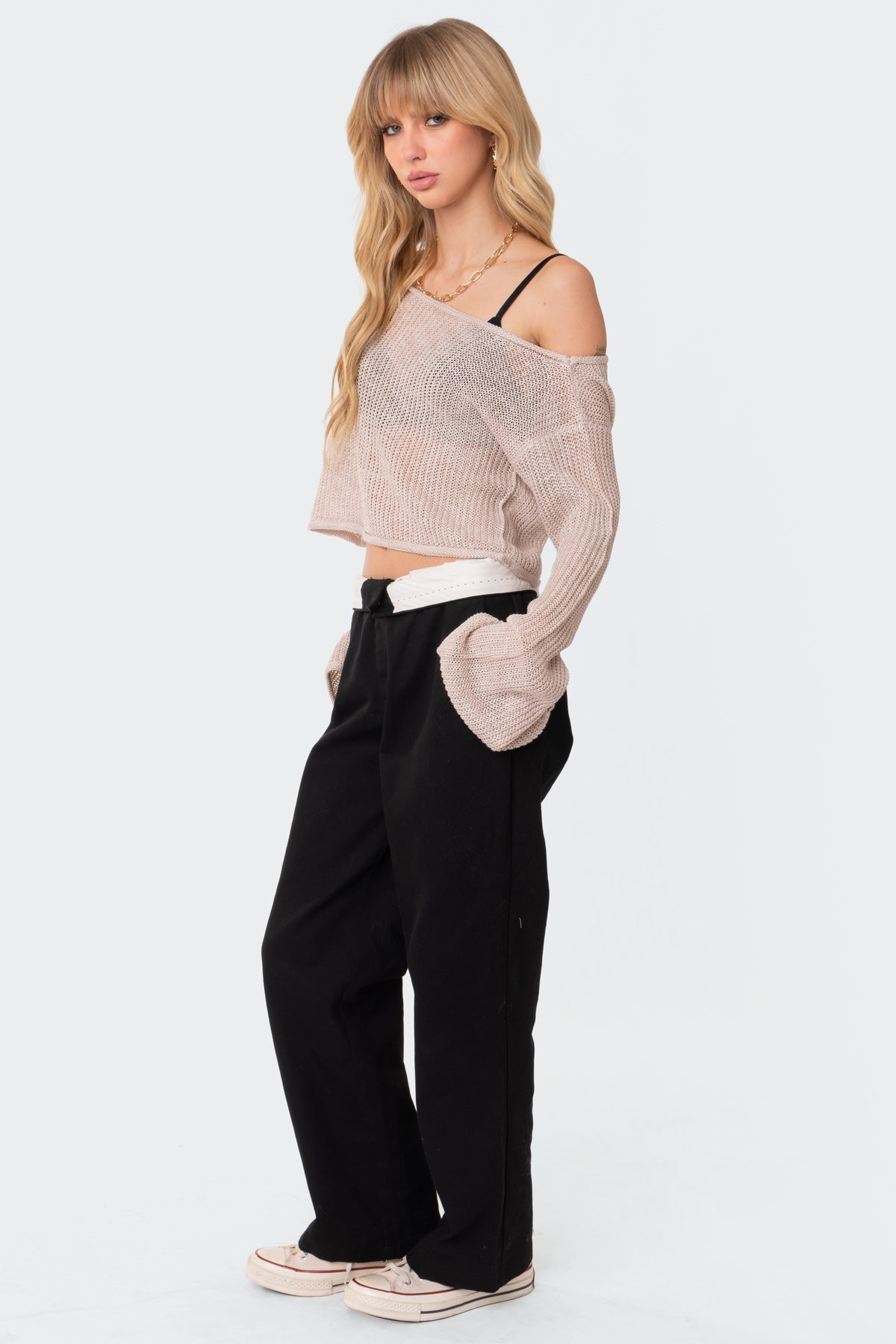 Emmie Off The Shoulder Sheer Knitted Top - Image 4
