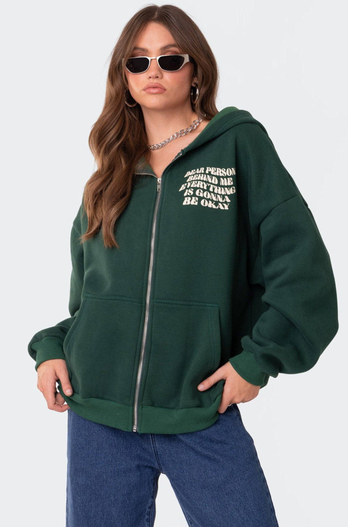 Everything'S Ok Zip Up Oversized Hoodie - Image 2