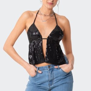 Estelle Open-Back Sequin Top