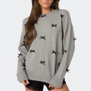 Satin Effect Bow Oversized Sweater
