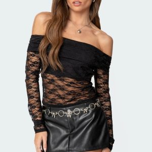 Elysia Fold Over Sheer Lace Top