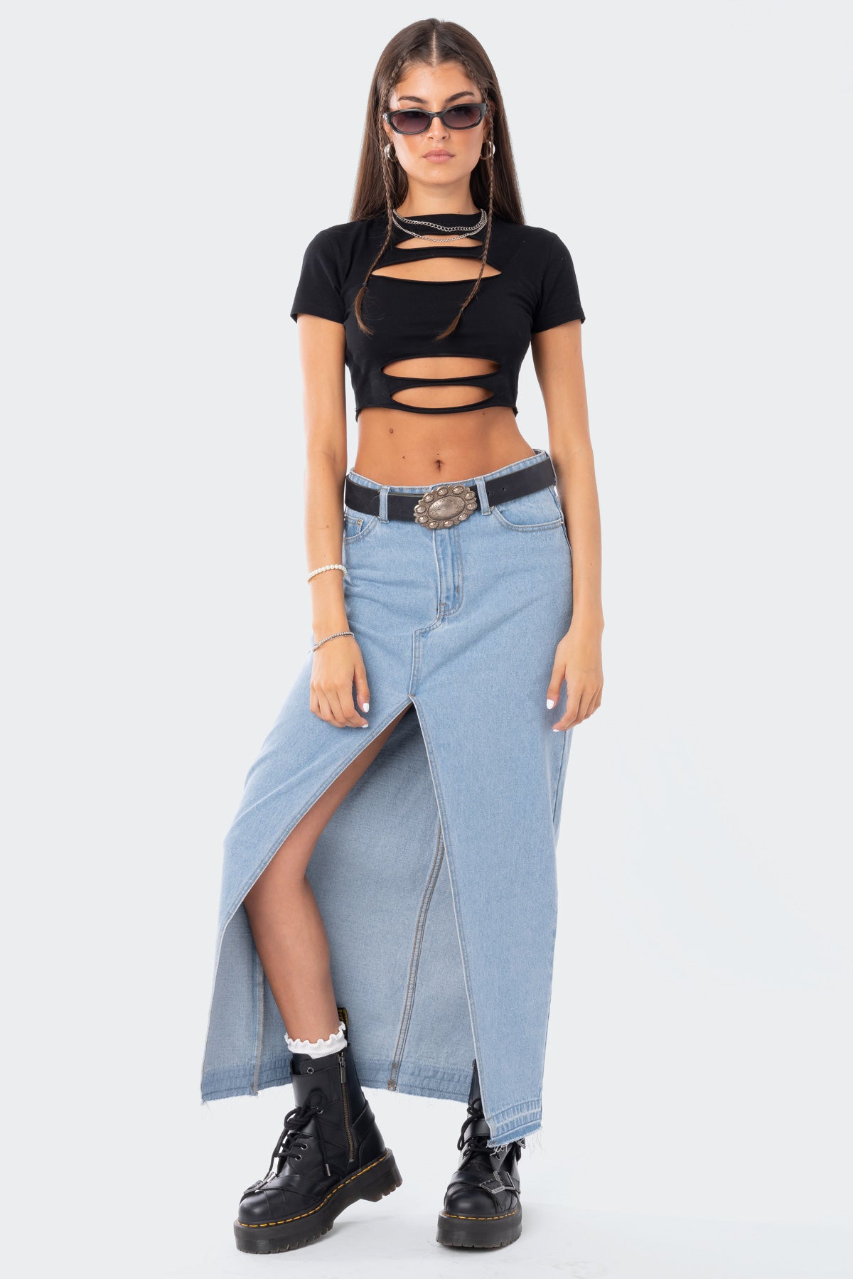 Front Slit Maxi Denim Skirt - Image 5