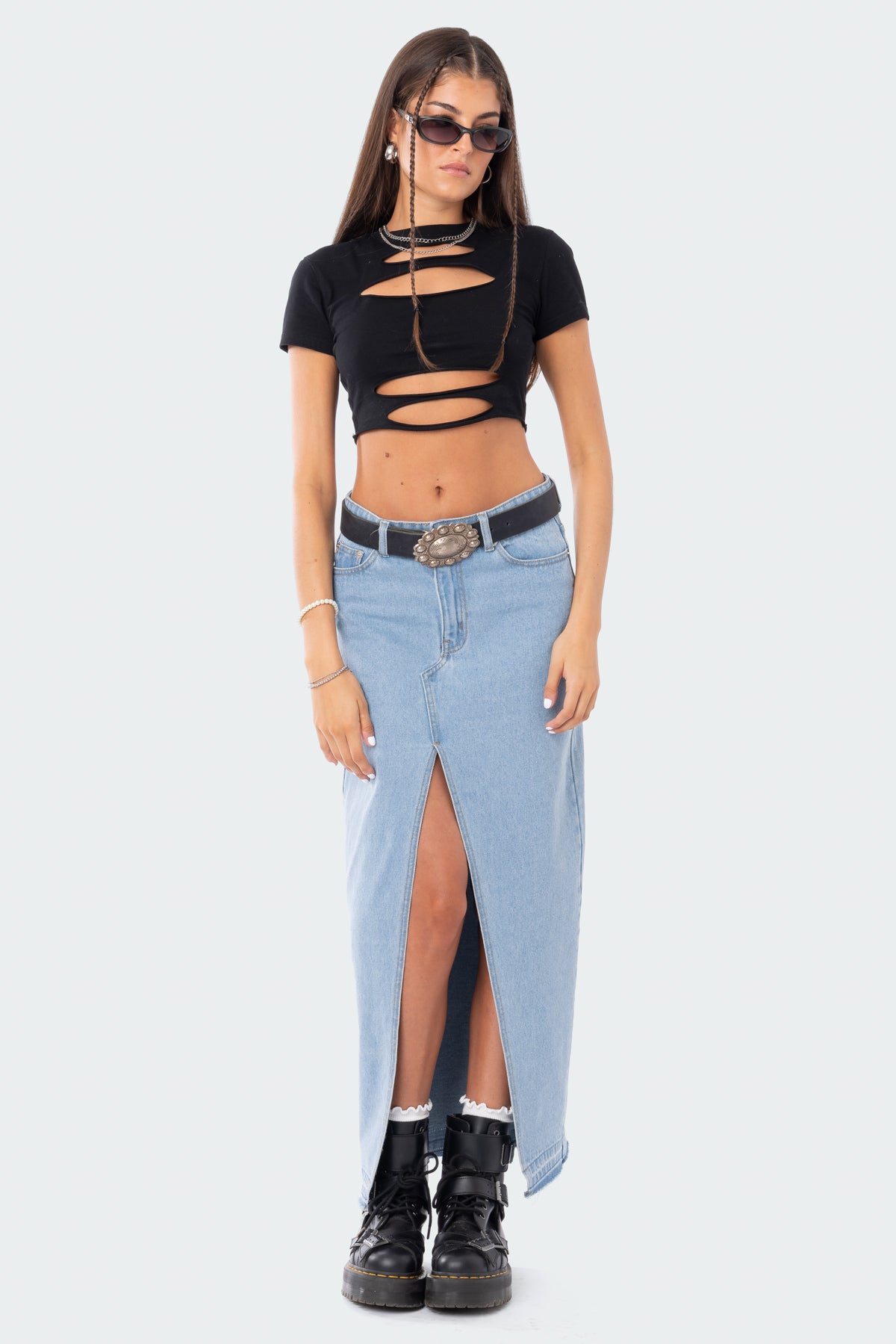 Front Slit Maxi Denim Skirt - Image 2