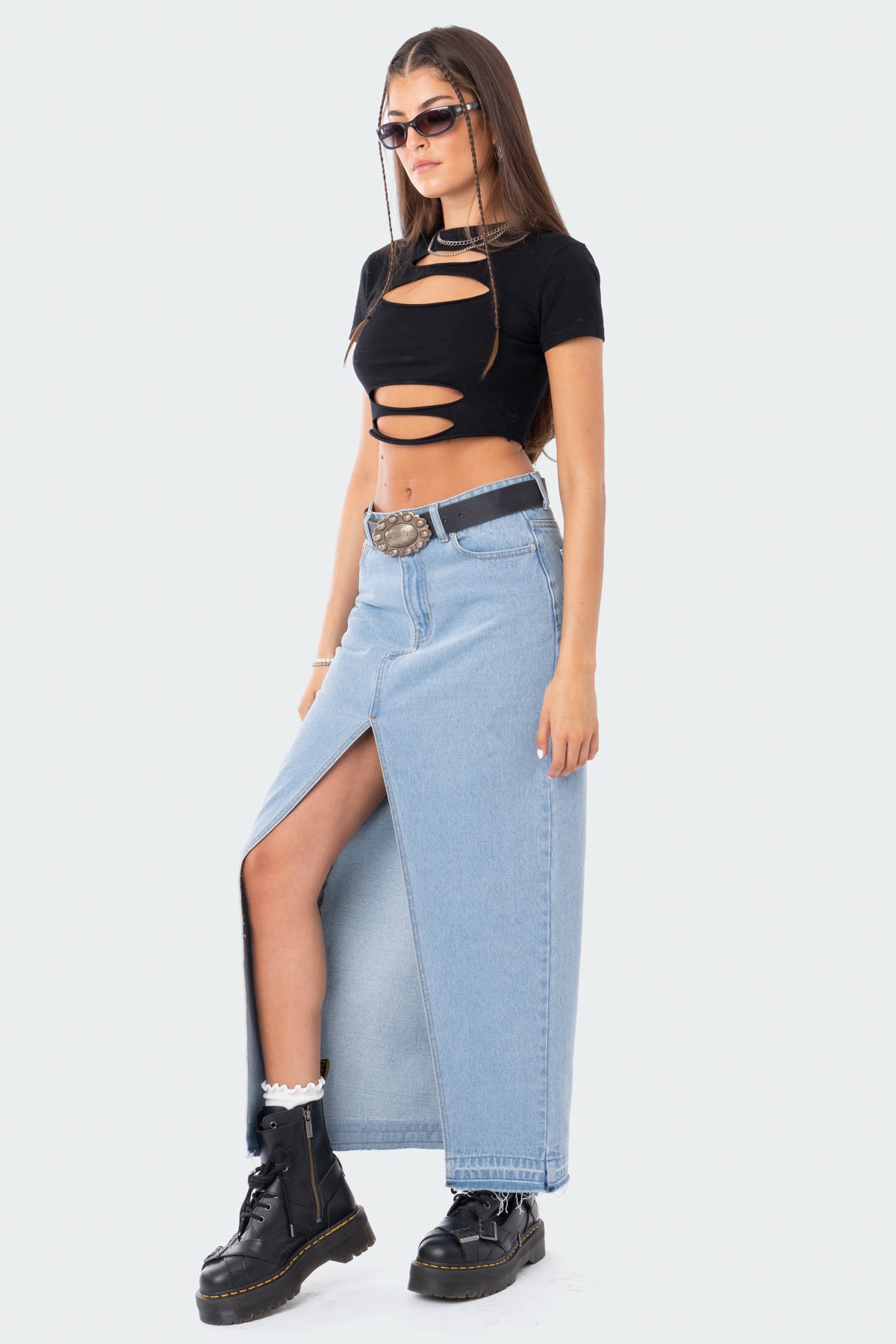 Front Slit Maxi Denim Skirt - Image 3