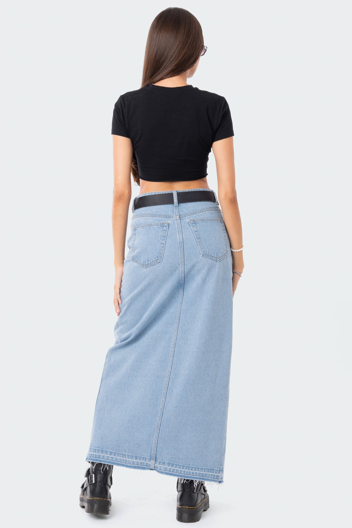 Front Slit Maxi Denim Skirt - Image 4