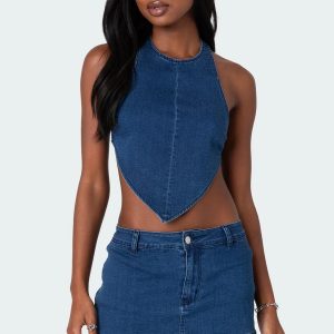 Sydnie Denim Open Back Top
