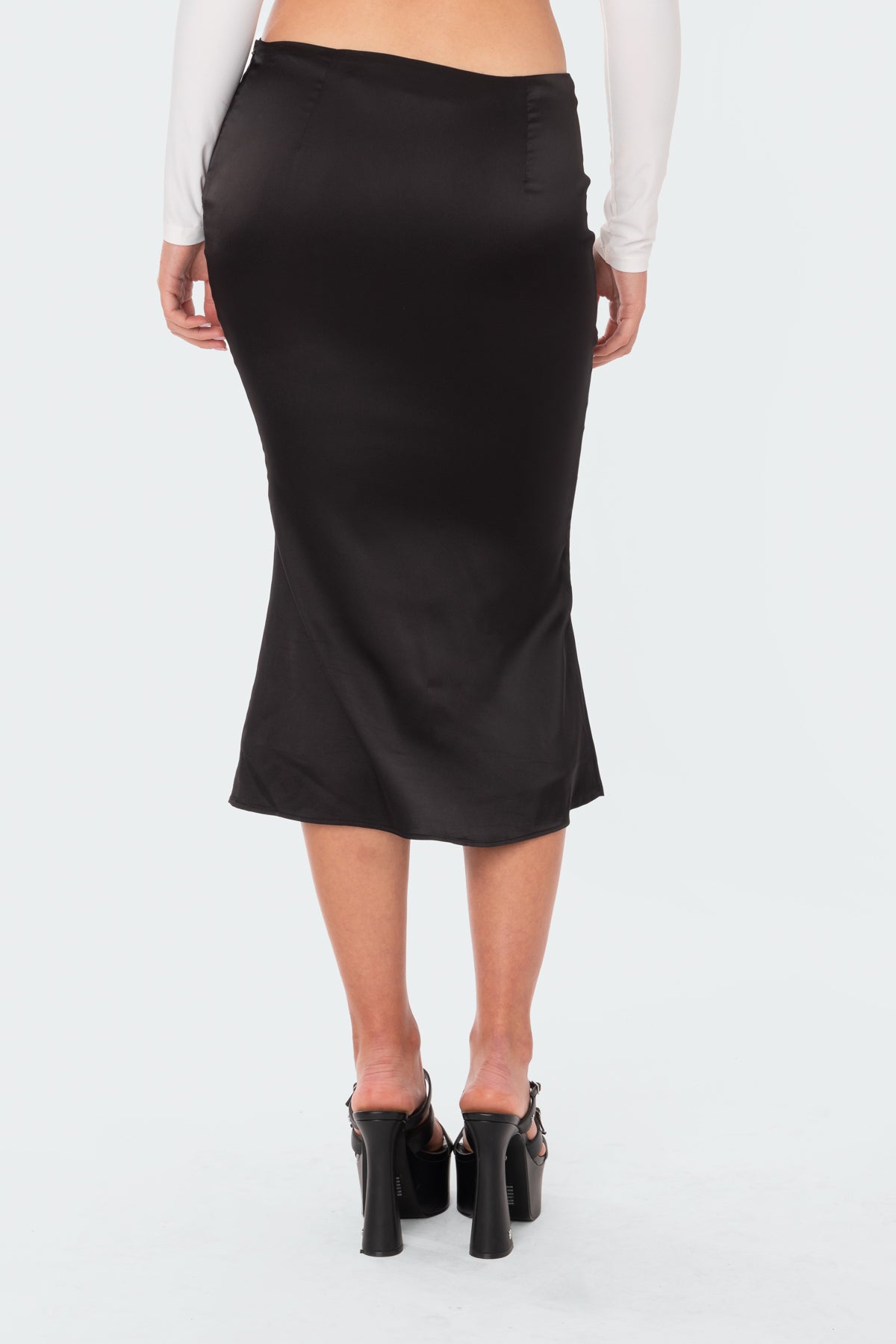 Low-Rise Satin Effect Midi Skirt - Image 4