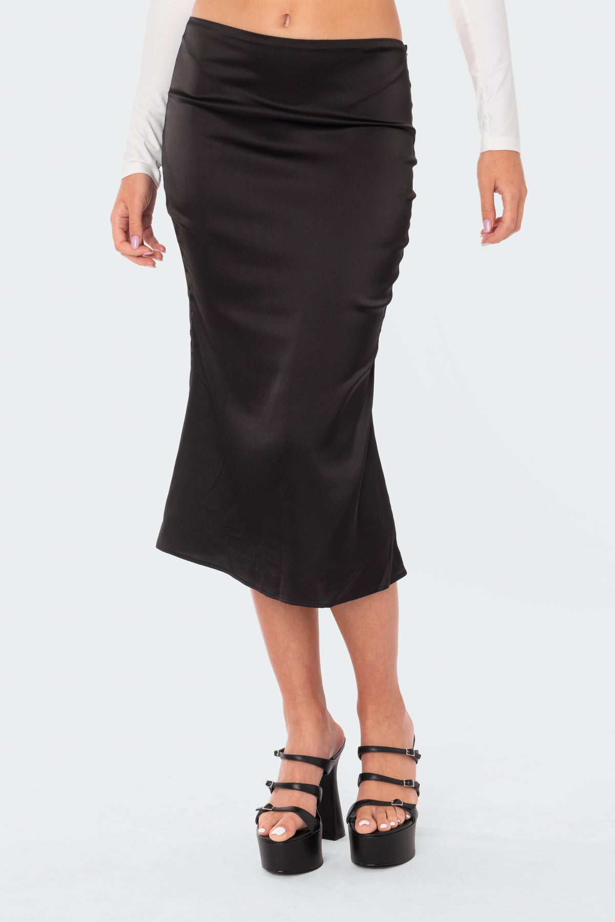 Low-Rise Satin Effect Midi Skirt - Image 3
