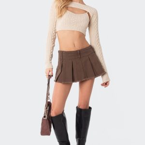 Washed Denim Pleated Micro Skort