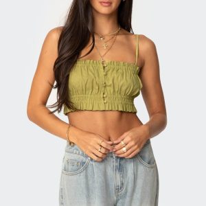 Alda Cropped Button Front Top