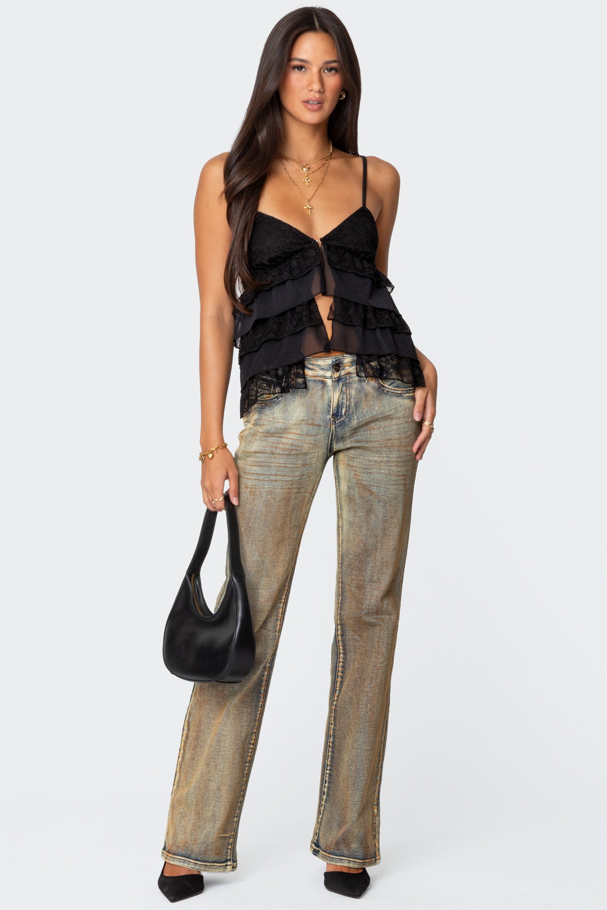 Lacey Split Front Ruffle Tank Top - Image 2