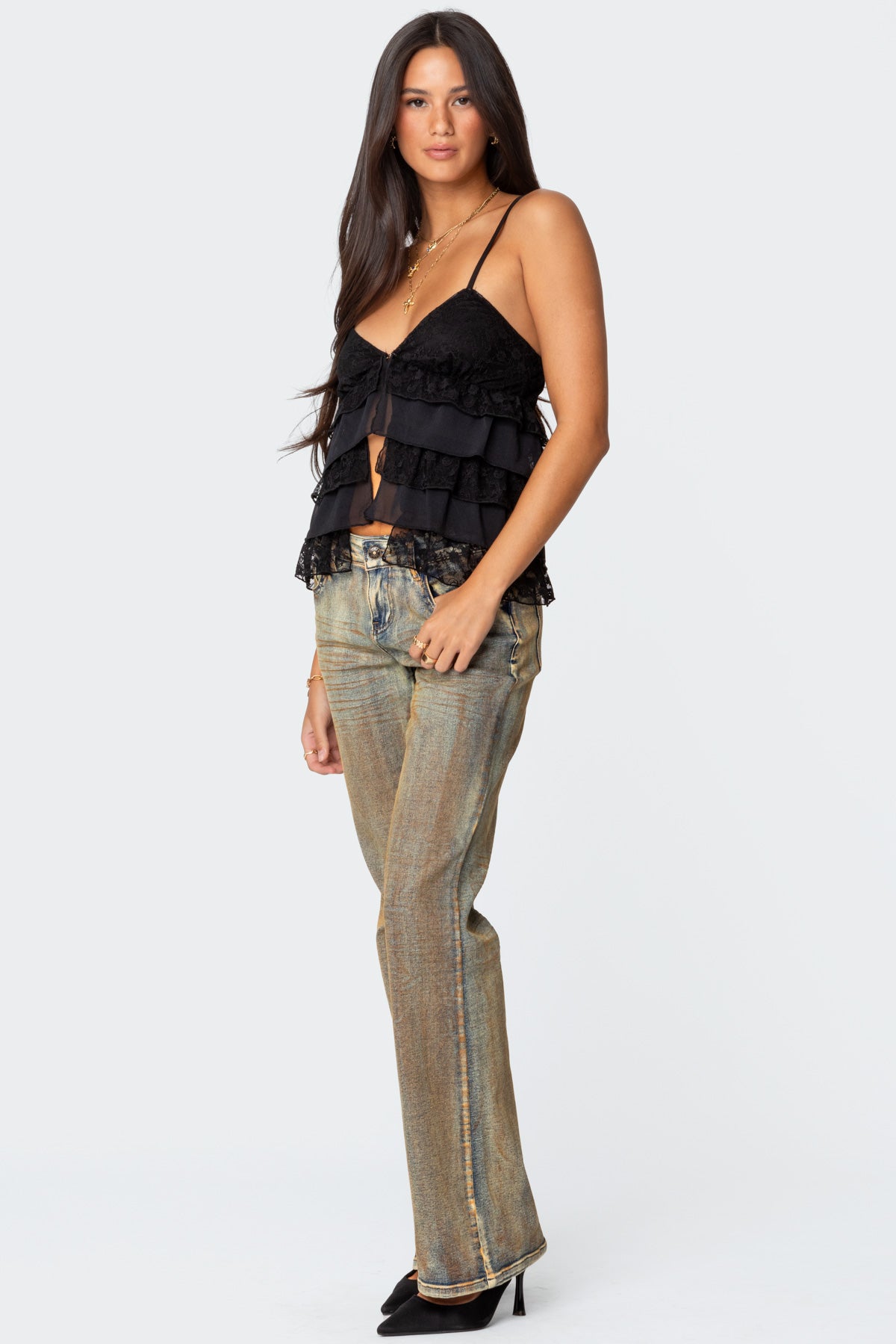 Lacey Split Front Ruffle Tank Top - Image 4