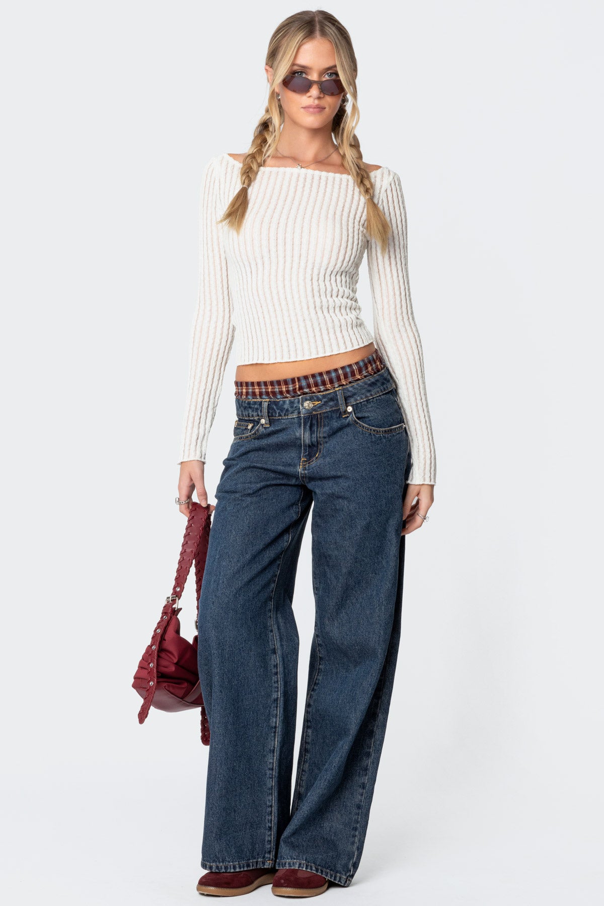 Textured Sheer Boat Neck Top - Image 2