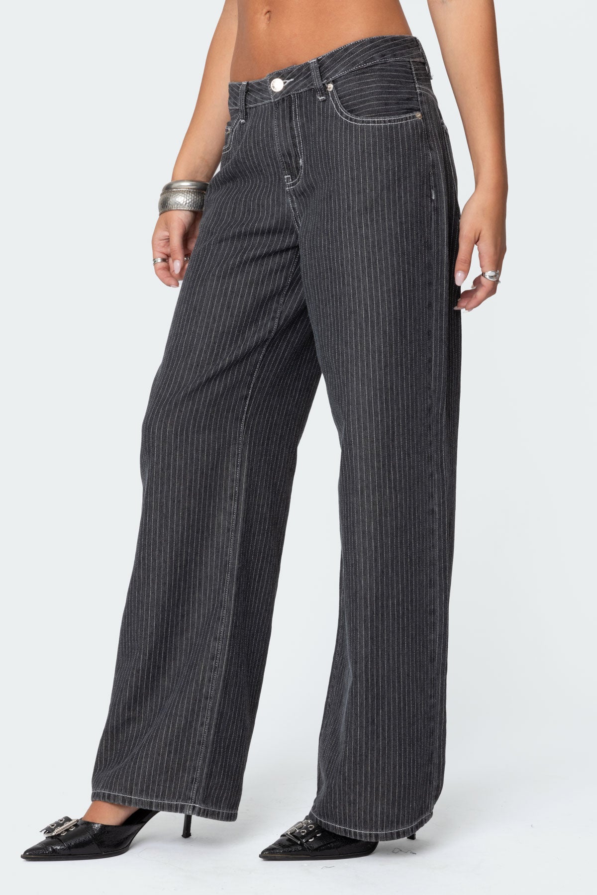 Pinstripe Low Rise Jeans - Image 3
