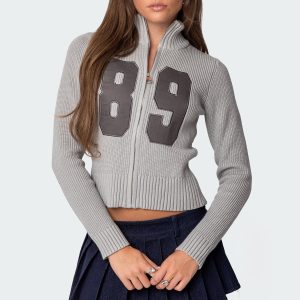 89 High Neck Zip Up Cardigan