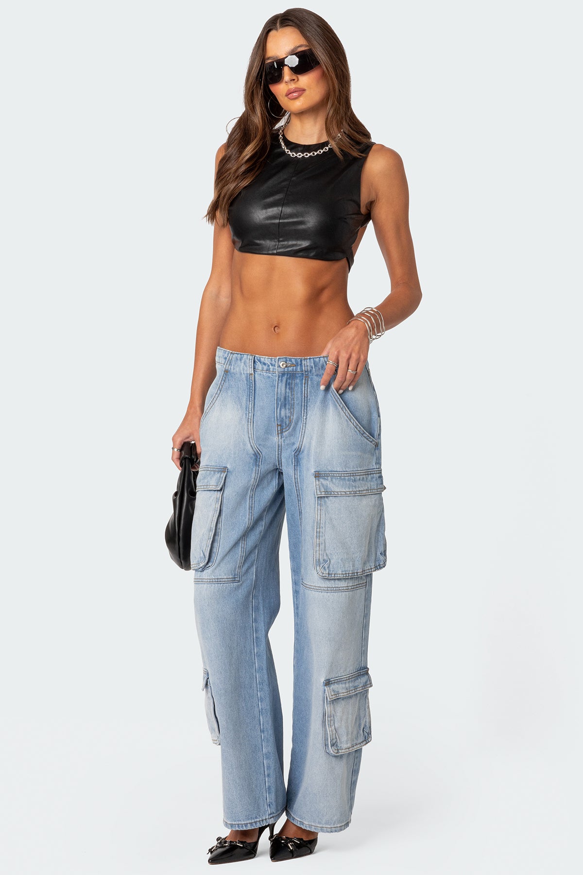 Porsha Open Back Faux Leather Crop Top - Image 3