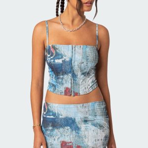 Love Letter Printed Mesh Corset