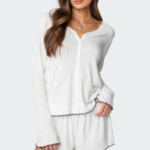 Chelsey Button Up Pointelle Top