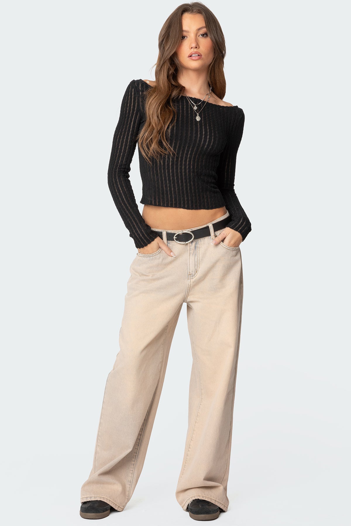 Textured Sheer Boat Neck Top - Image 5