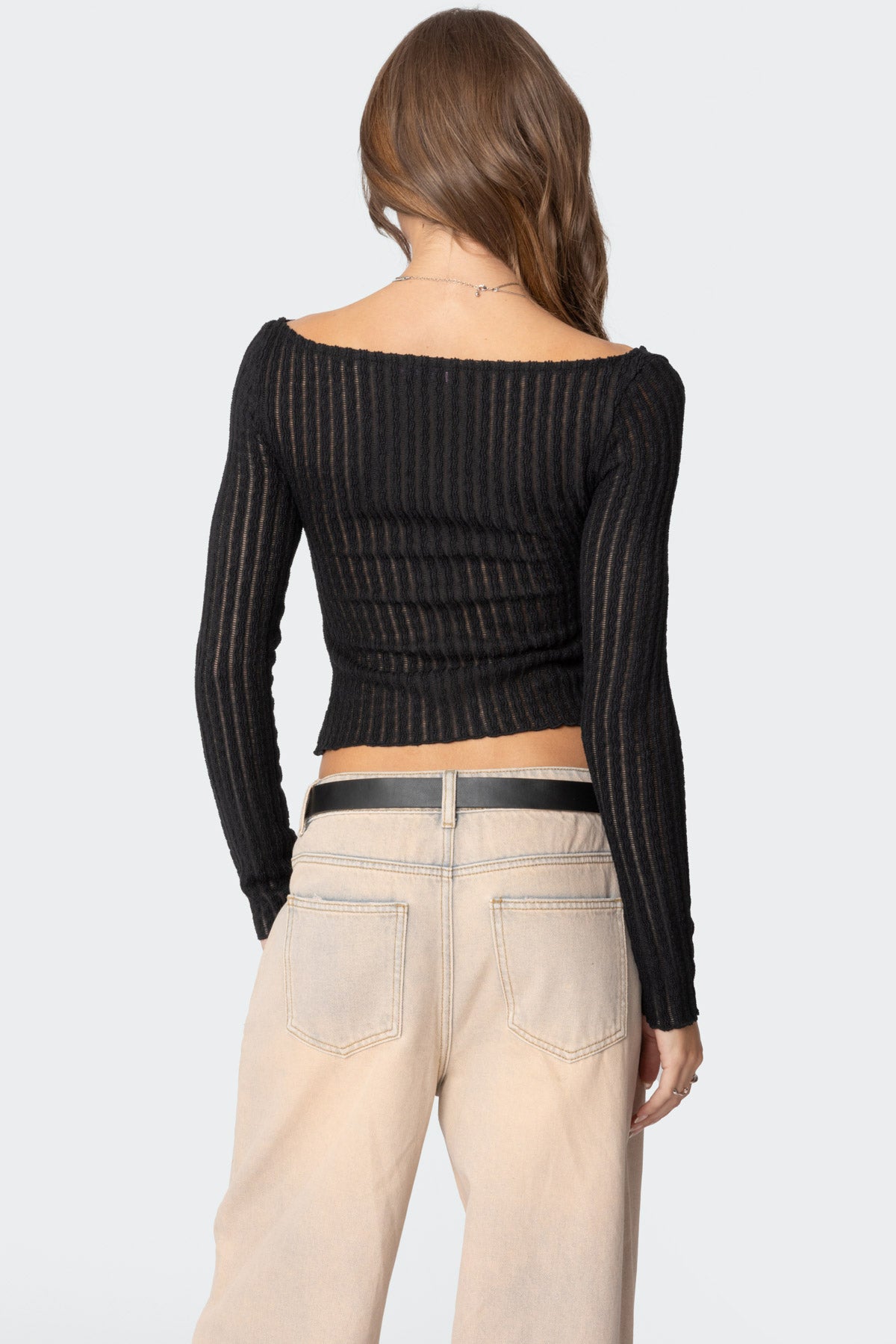 Textured Sheer Boat Neck Top - Image 4