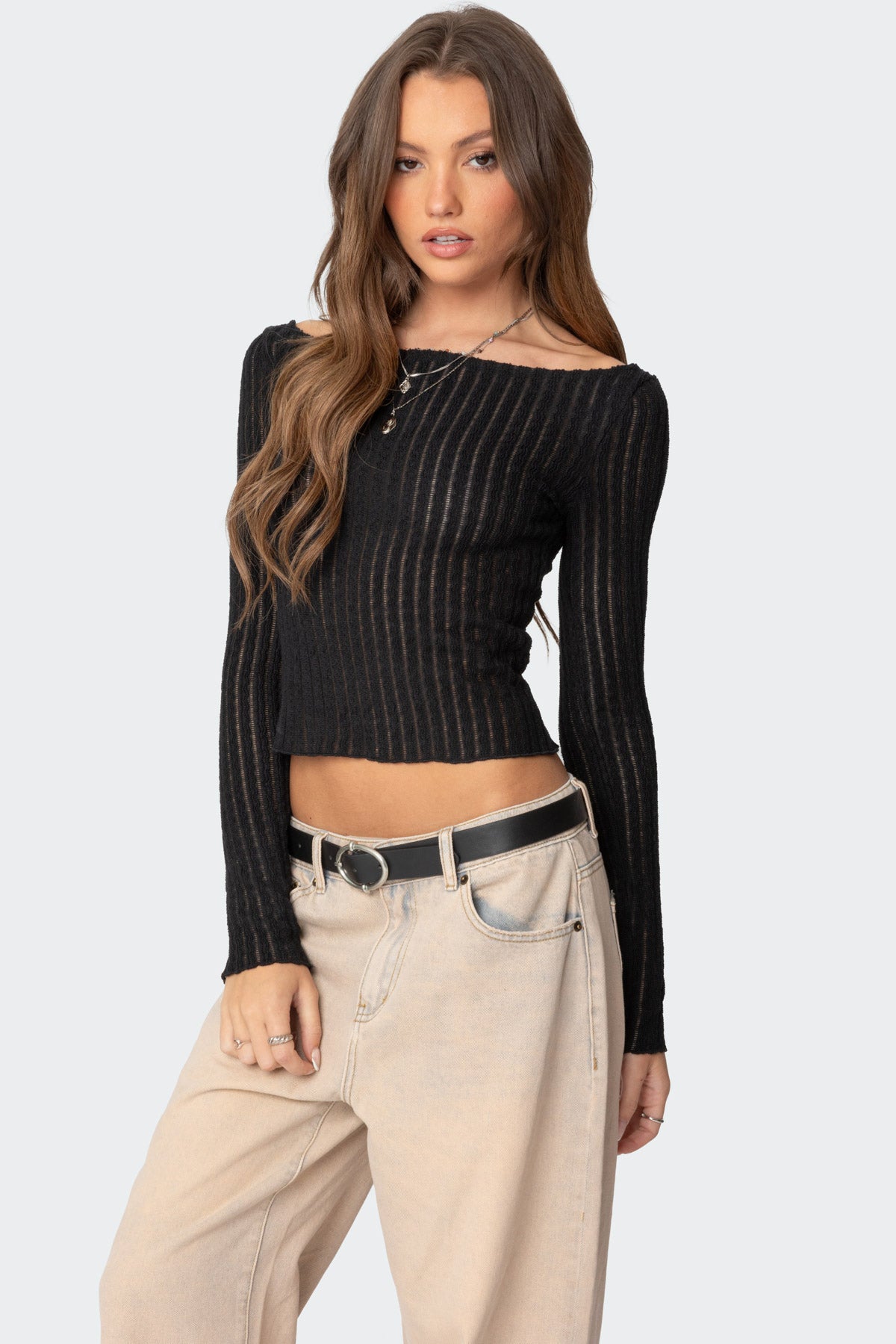 Textured Sheer Boat Neck Top - Image 3