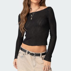 Textured Sheer Boat Neck Top