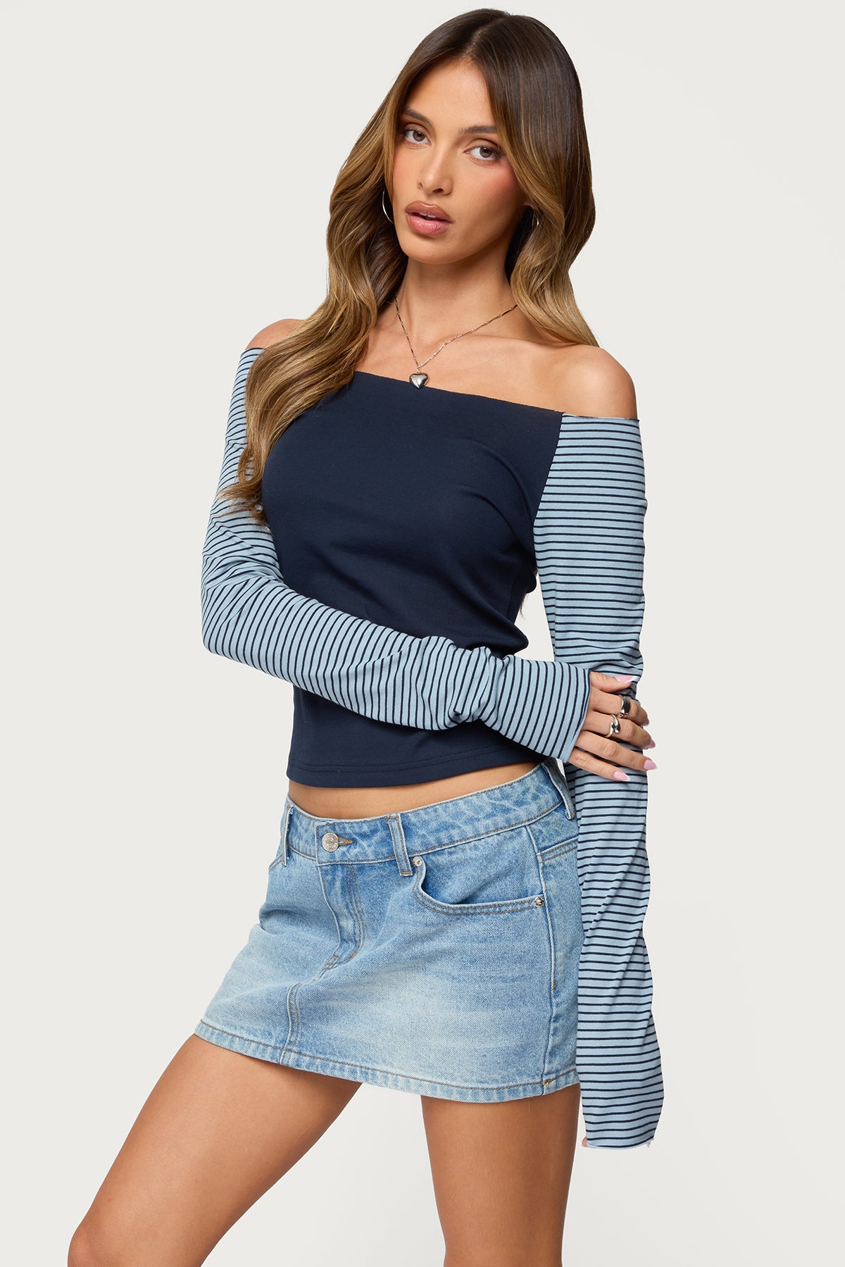 Rion Contrast Striped Off Shoulder Top - Image 3
