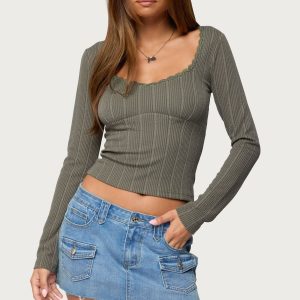 Beatrix Lacey Ribbed Top
