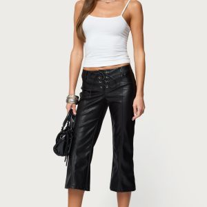 Lexy Faux Leather Flared Capri Pants