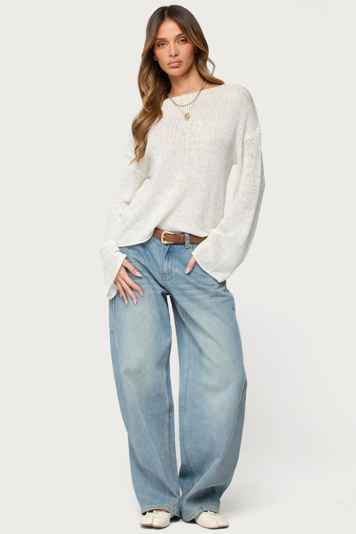 Drop Shoulder Light Knit Sweater - Image 5