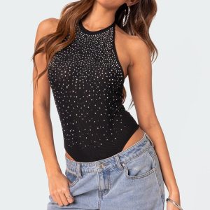 Open Back Mesh Rhinestone Bodysuit