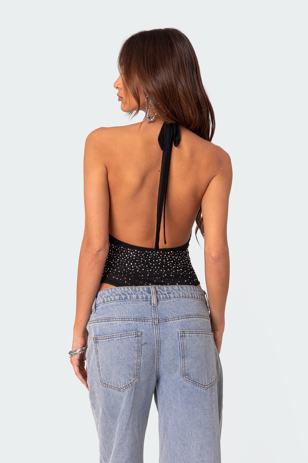 Open Back Mesh Rhinestone Bodysuit - Image 4