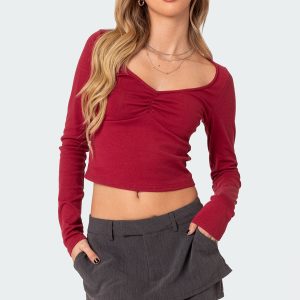 Nat Ruched V Neck Top