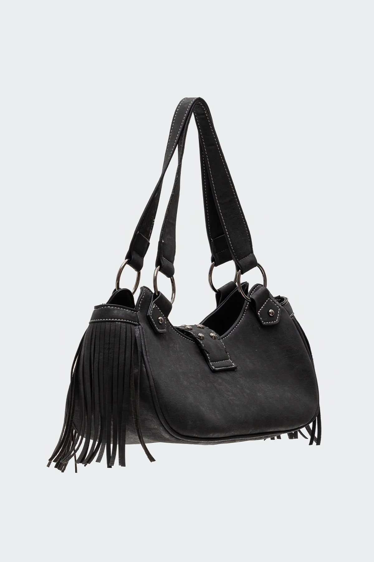 Shterna Fringed Faux Leather Sueded Bag - Image 5