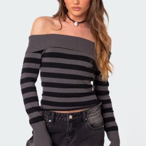 Melody Fold Over Striped Sweater