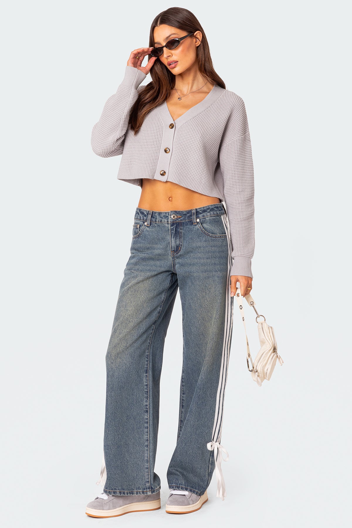 Oversized Waffle Knit Cropped Cardigan - Image 2