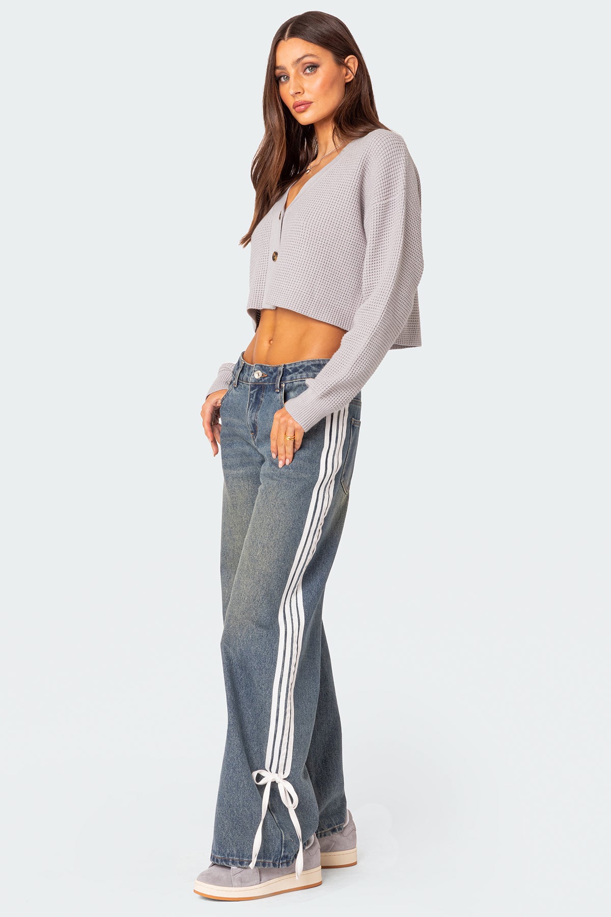 Oversized Waffle Knit Cropped Cardigan - Image 5