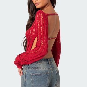 Rosa Open Back Sheer Knit Top