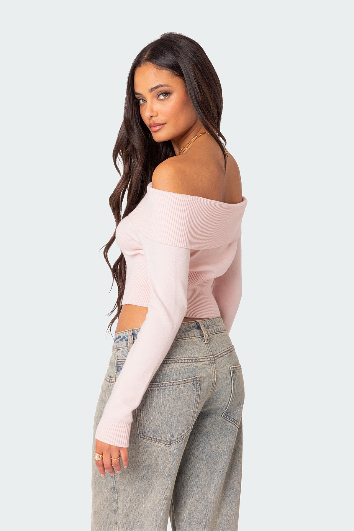 Minnie Cropped Fold Over Knit Top - Image 4