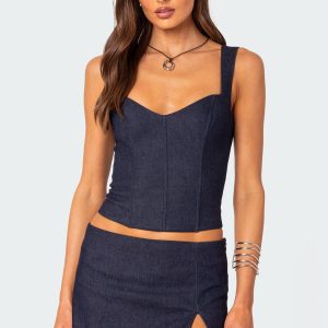 Jemma Lace Up Denim Corset