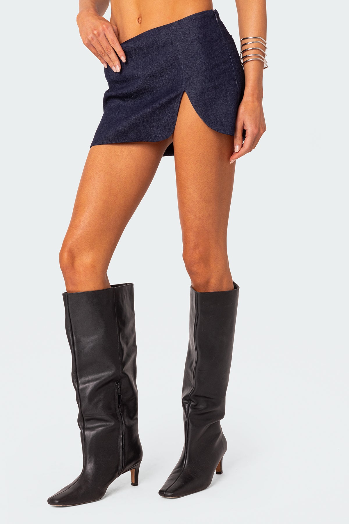 Jemma Side Slit Denim Mini Skirt - Image 3