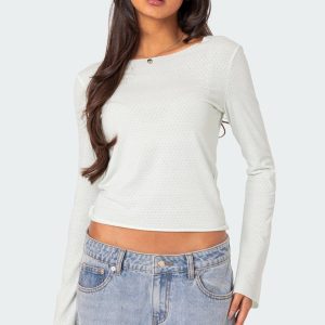 Maddison Pointelle Long Sleeve T Shirt