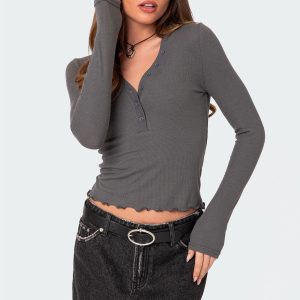 Emerson Button V Neck Top