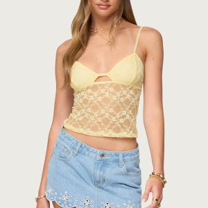 Sheer Lace Cut Out Tank Top