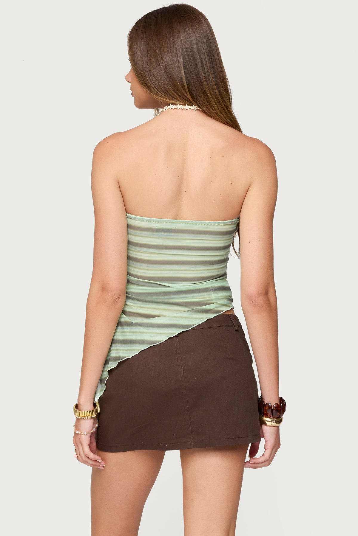 Sari Striped Strapless Asymmetric Top - Image 5