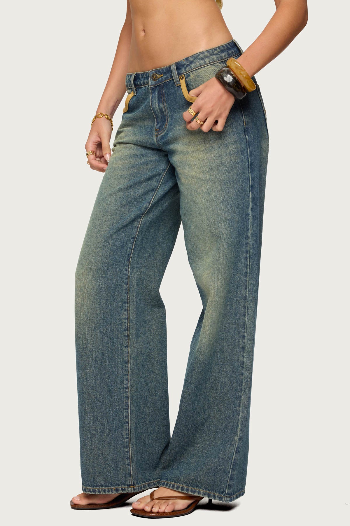 Faux Suede Star Low Rise Jeans - Image 5