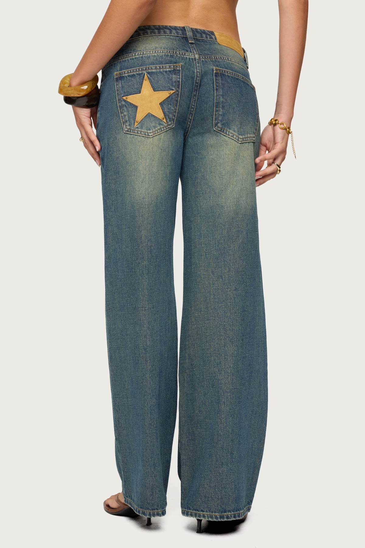 Faux Suede Star Low Rise Jeans - Image 2