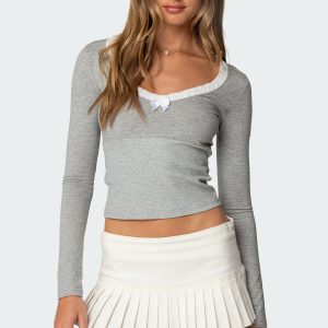 Shayni Lace Trim Long Sleeve Top