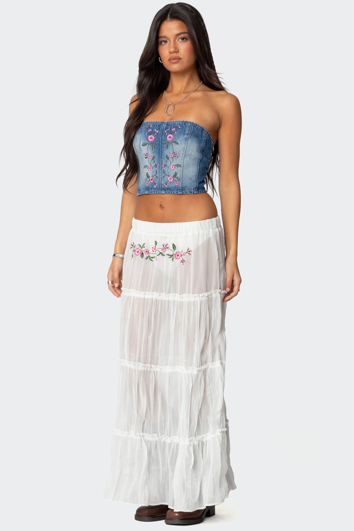 Tai Embroidered Tiered Maxi Skirt - Image 3